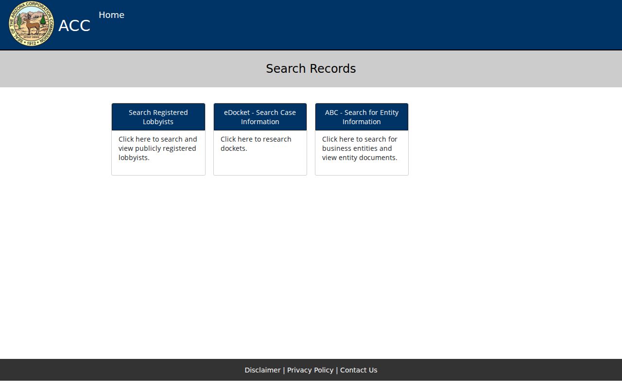 Arizona residents directory reference showing the Arizona Business Center public search entry