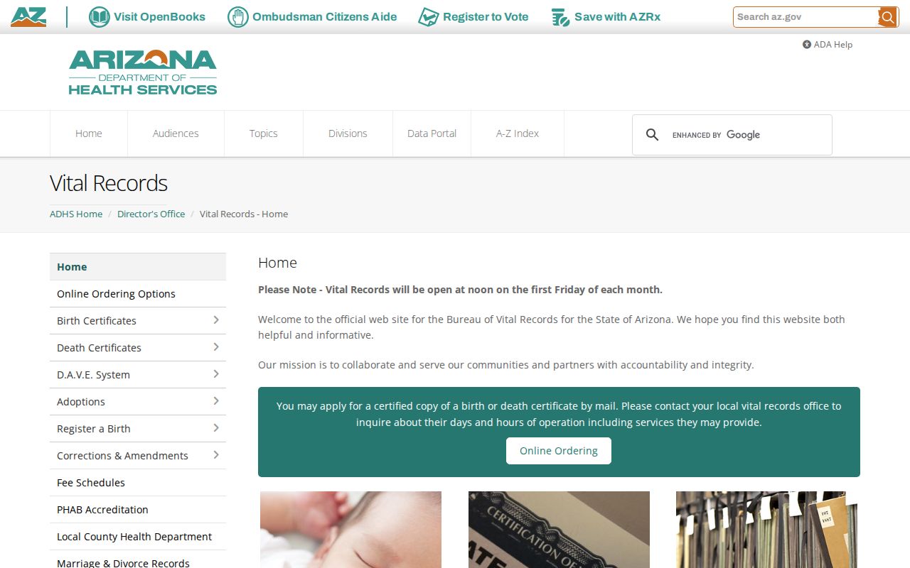 Arizona resident lookup vital records information from ADHS