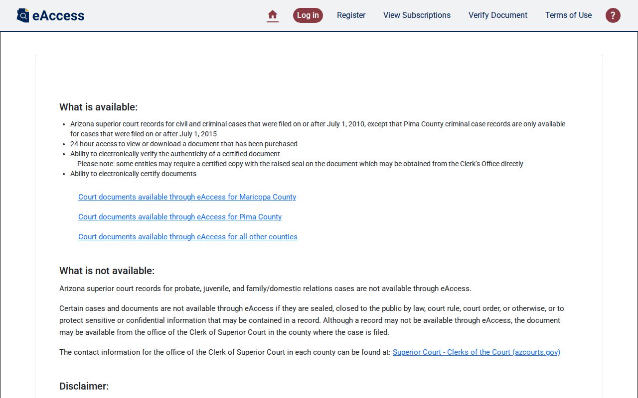 Arizona resident lookup case and party search in eAccess