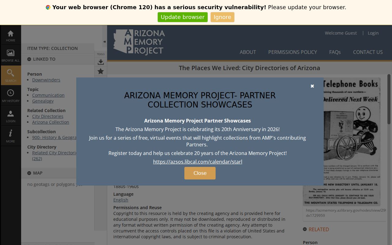 Arizona city directory collection listing in the Arizona Memory Project