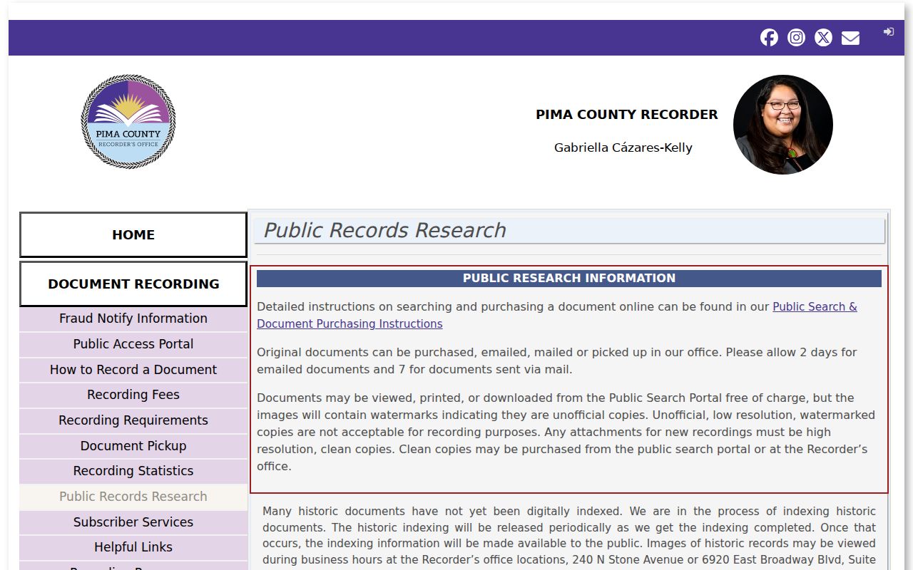 Arizona previous residents research at the Pima County Recorder Public Search portal