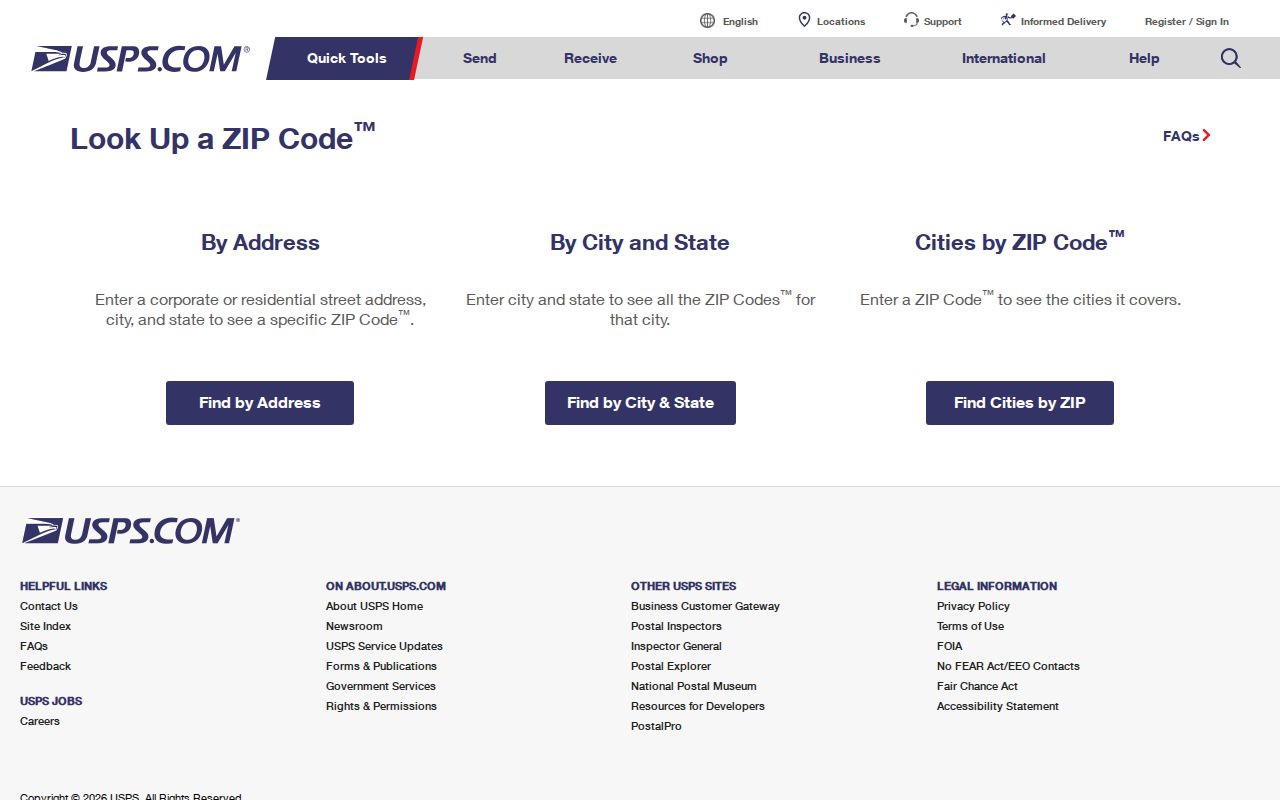 Arizona ZIP code lookup at USPS showing exact address, city, state, and ZIP search